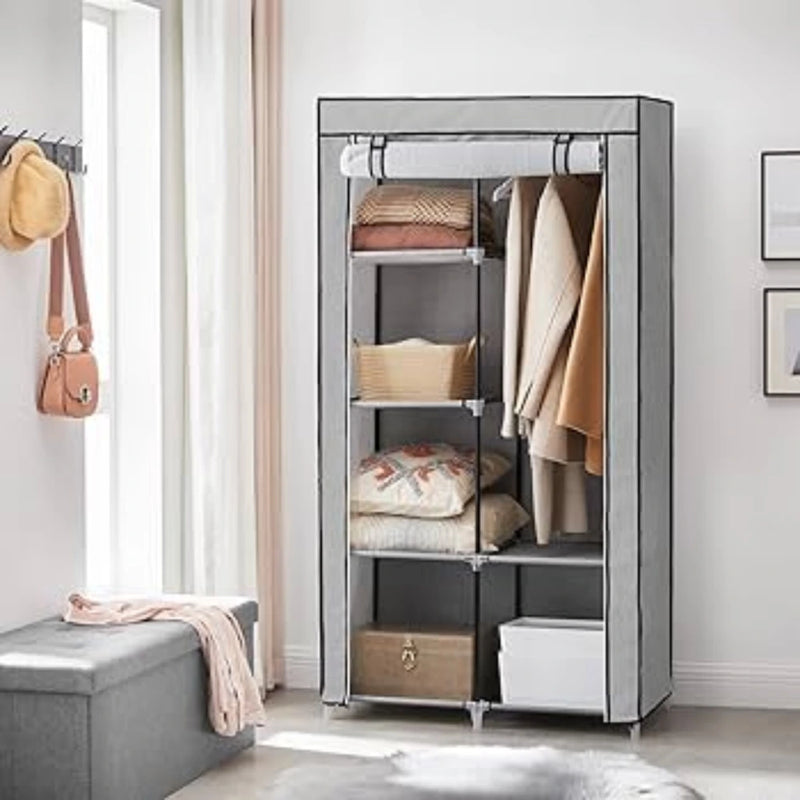 Closet Portátil Gris con Amplios Espacios en Tela y Plástico