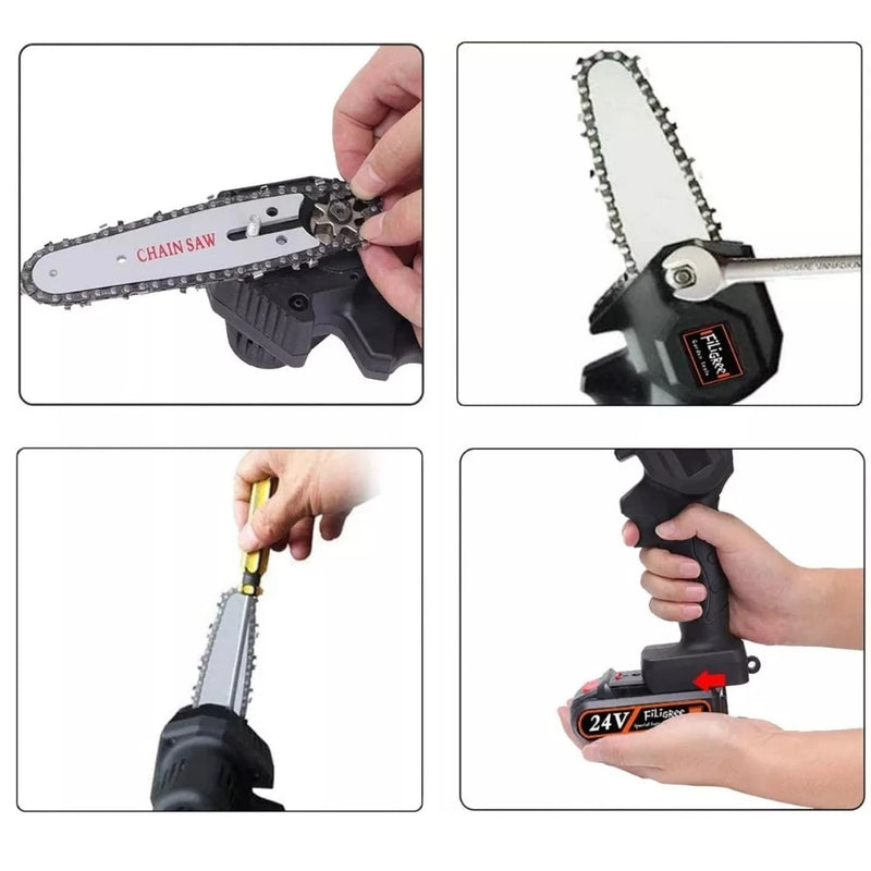 Motosierra Portátil Recargable de Mano 24V en Negro
