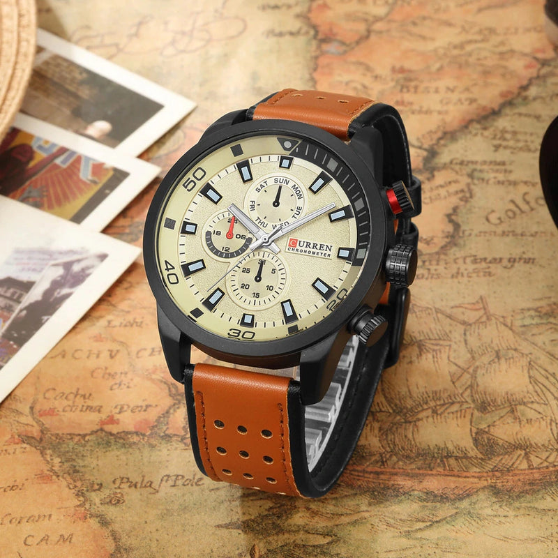 Reloj Curren 8250 de Cuero con Manecillas Luminosas para Hombre