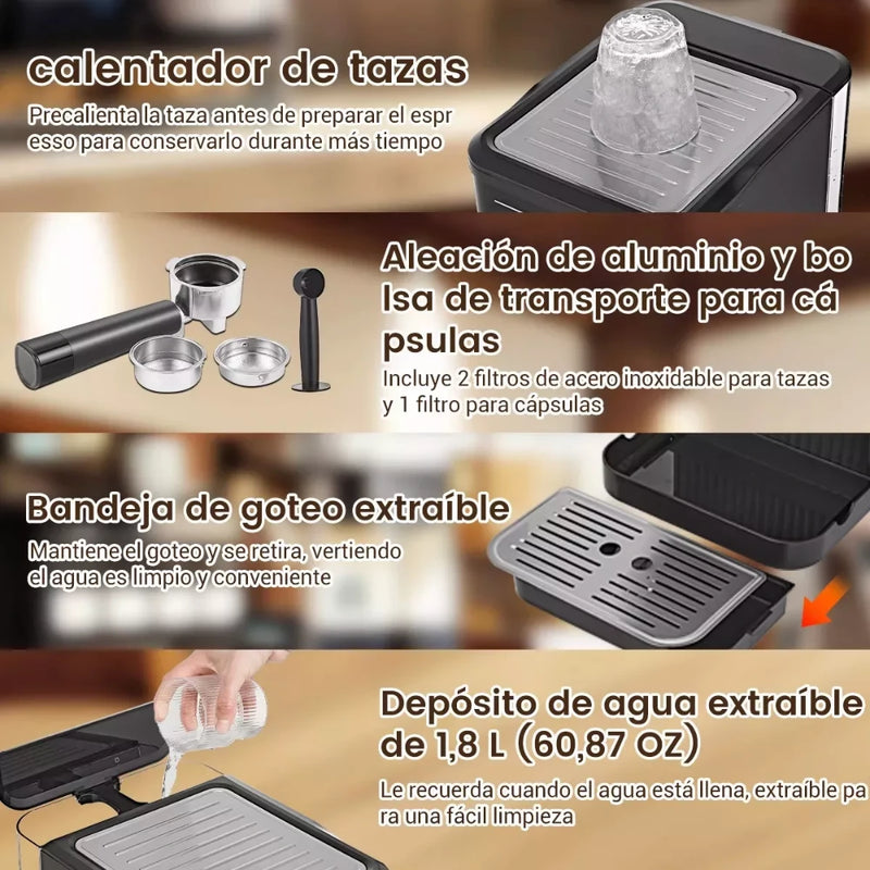 Cafetera Espresso Profesional con Espumador y Pantalla Táctil
