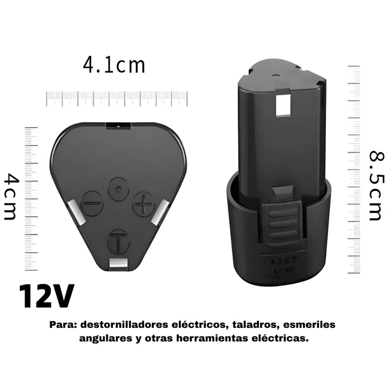 Batería de Repuesto 12V para Taladros y Pulidoras Inalámbricas