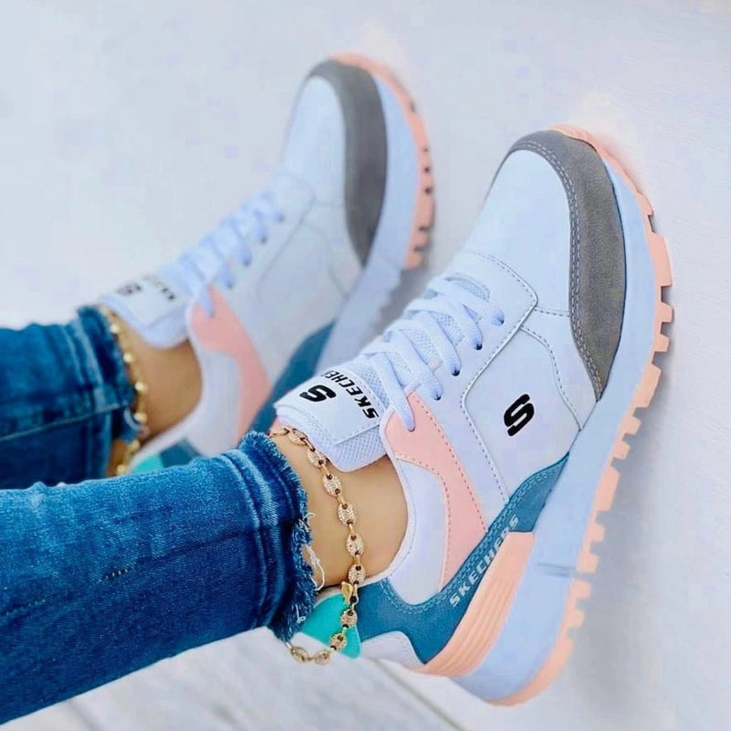 Zapatillas Skechers para Mujer en Blanco y Rosa, Estilo Urbano