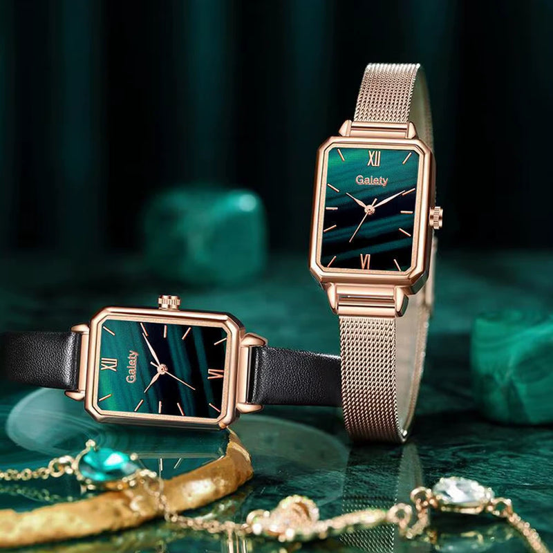 Reloj Verde Elegante de Dama con Correa de Acero Inoxidable