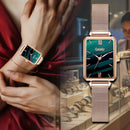 Reloj Elegante Retro Verde para Mujer con Correa de Acero