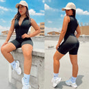 Enterizo Modelador Corto con Cierre y Cuello Alzado en Negro