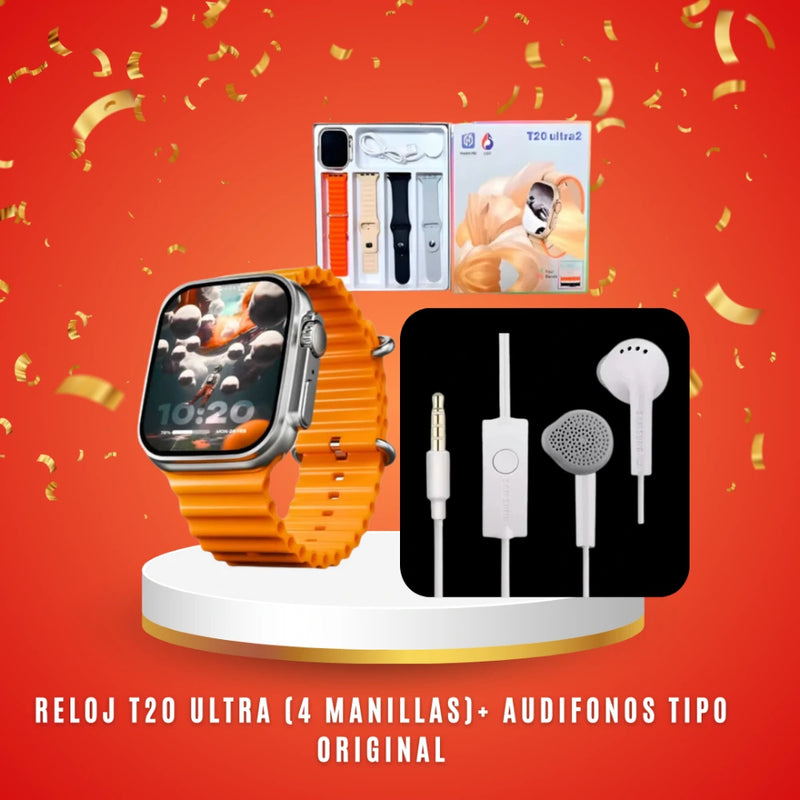 Combo Smart Watch T20 Ultra con Audífonos de Alta Fidelidad