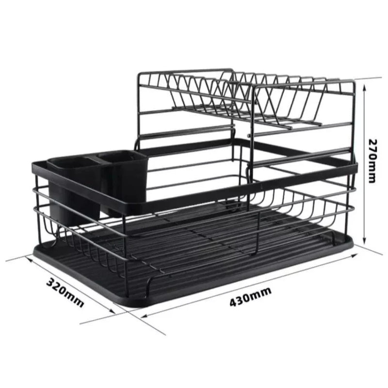 Escurridor de Platos 2 Niveles con Bandeja de Acero Inoxidable