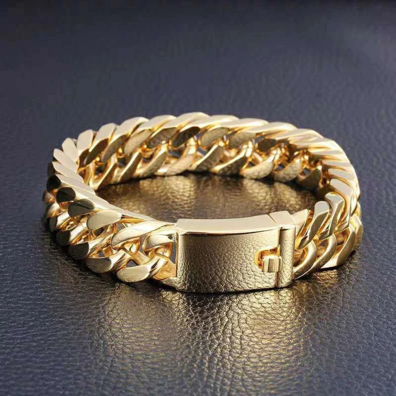 Pulsera Cubana de Acero Inoxidable Dorada para Hombre