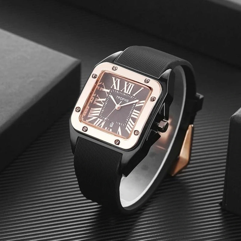 Reloj de Caballero con Detalles en Oro Rosa y Banda de Silicona