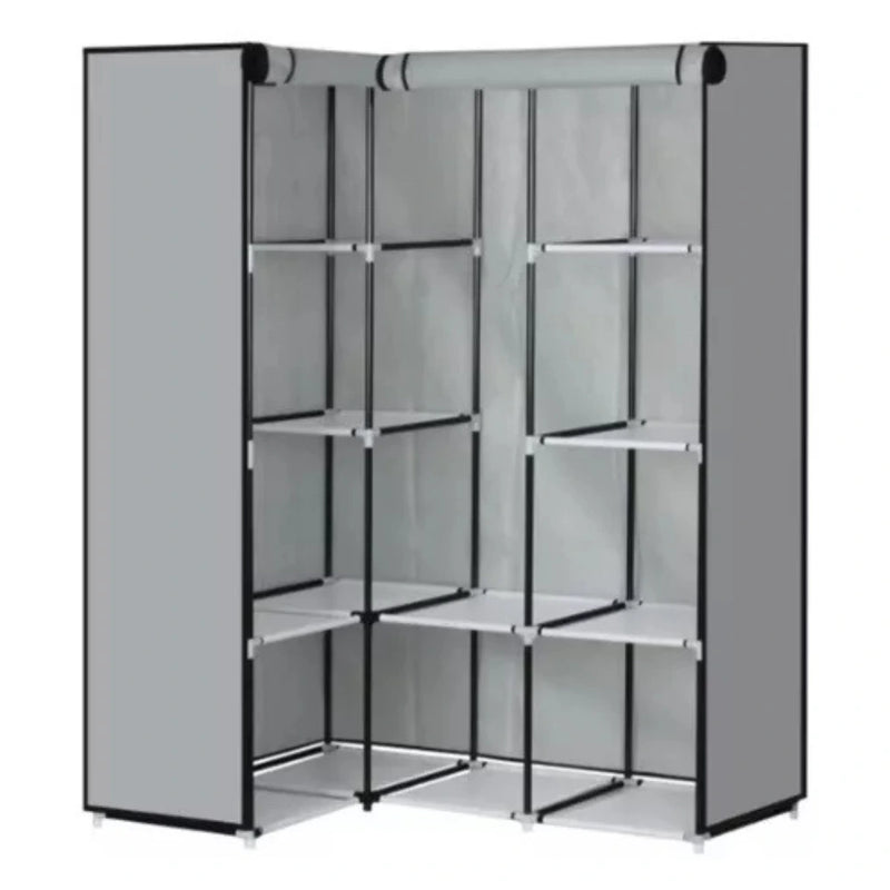 Closet Esquinero Portátil de Tela Negro con Barrales