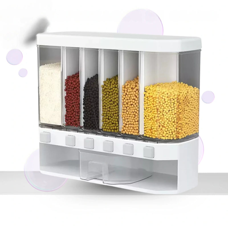 Dispensador de Grano con Instalación Adhesiva y 5 Compartimientos