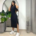 Vestido Rib Midi con Abertura Lateral – Moda Chic y Versátil