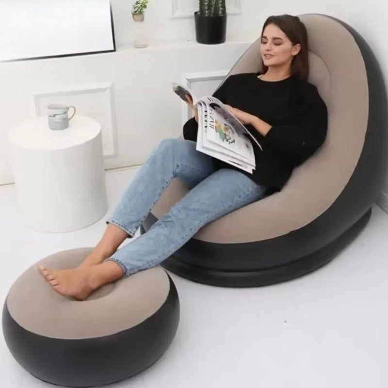 Sillín Inflable Portátil con Reposa Pies para Uso Versátil