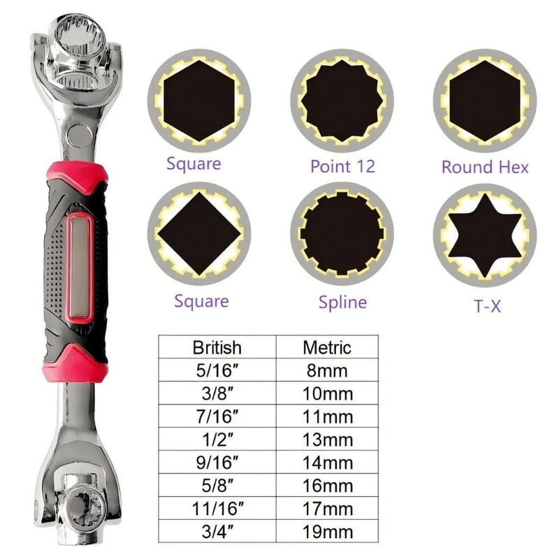 Llave Multiusos 48 en 1 con Cabezal Giratorio para Hogar y Coche