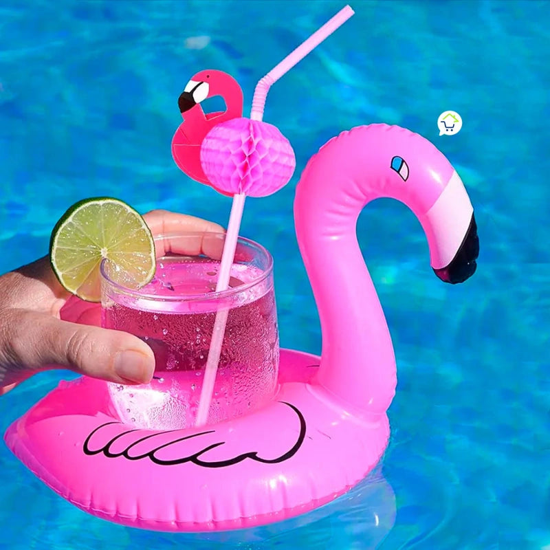 Set de 12 Flotadores Portavasos Tropicales Inflables para Piscina