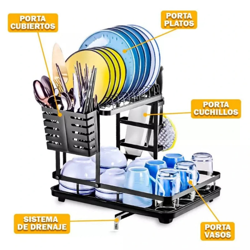 Escurridor de Platos 2 Niveles con Drenaje de Agua