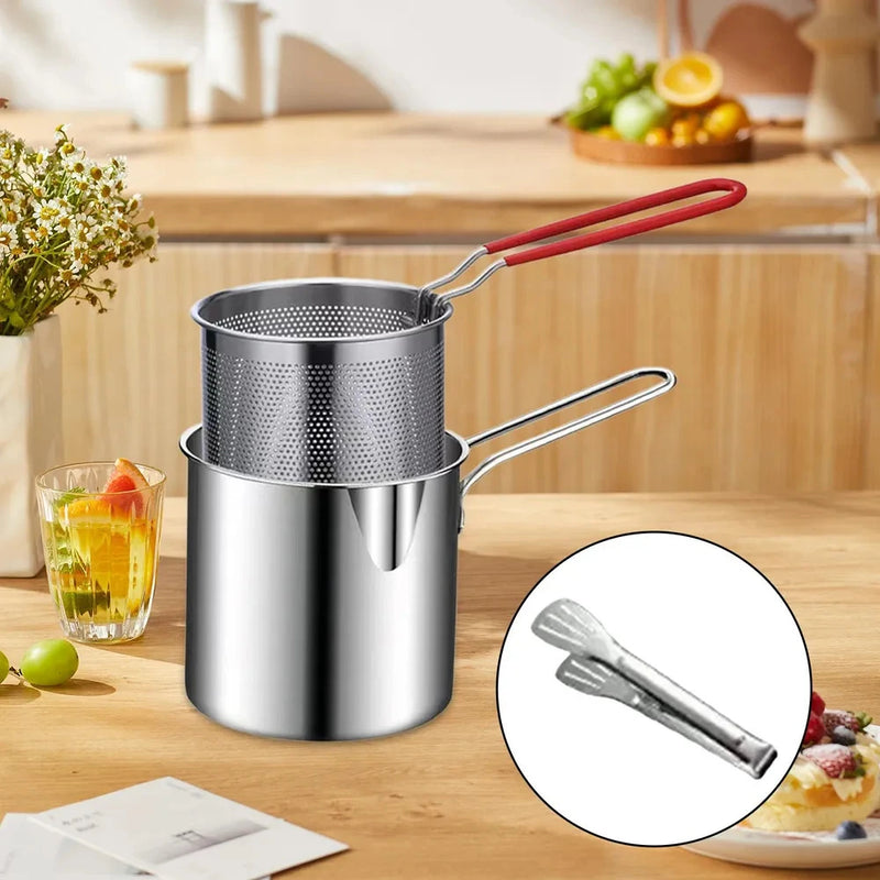 Olla Freidora Compacta de Acero Inoxidable con Cesta Coladora