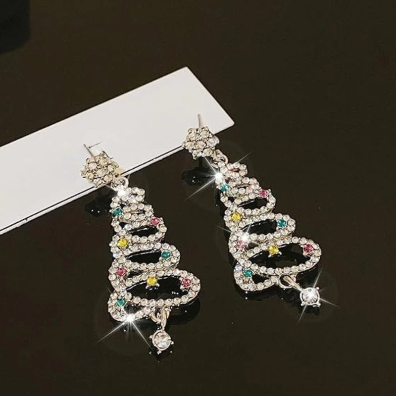 Aretes Navideños de Árbol con Circonitas para Mujer Joven