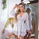 Vestido Corto de Seda con Manga Larga y Cinturón – Estilo Versátil