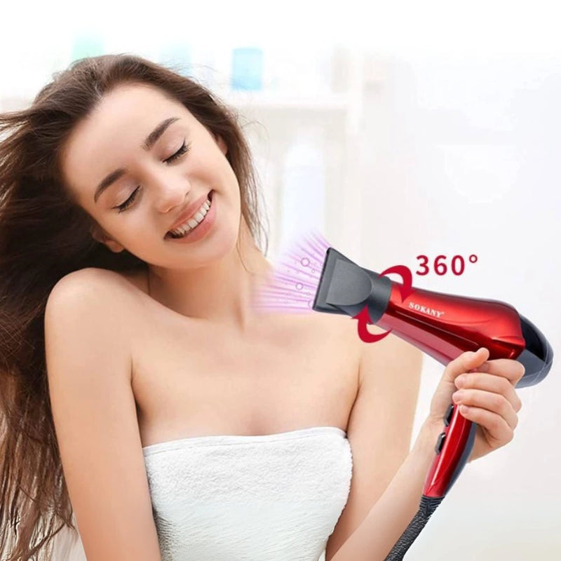 Secador de Pelo Sokany 2400W Rojo con 3 Velocidades y Bajo Ruido