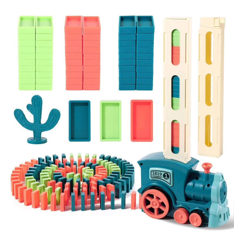 Tren Didáctico Azul Turquesa con Dominó para Niños
