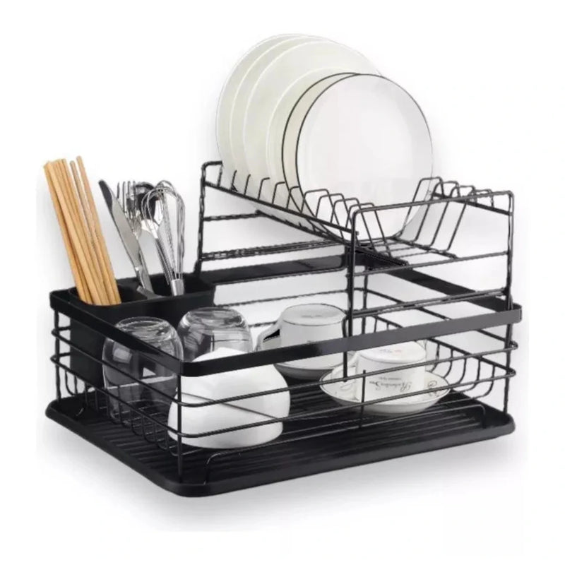Escurridor de Platos 2 Niveles con Bandeja de Acero Inoxidable