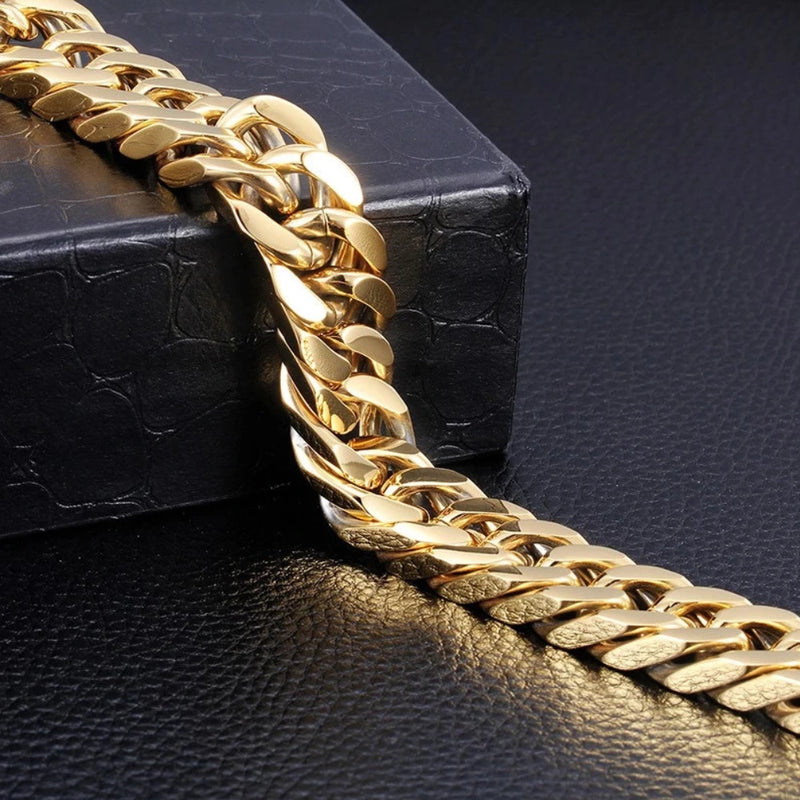 Pulsera Cubana de Acero Inoxidable Dorada para Hombre