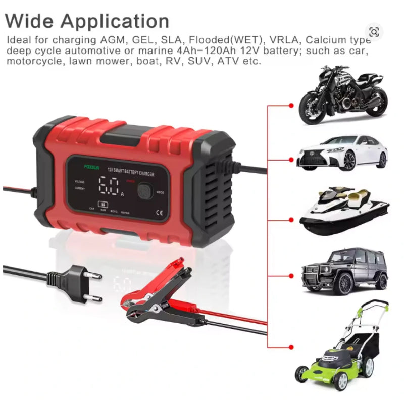 Cargador Inteligente de Batería 12V 6A con Protección Avanzada