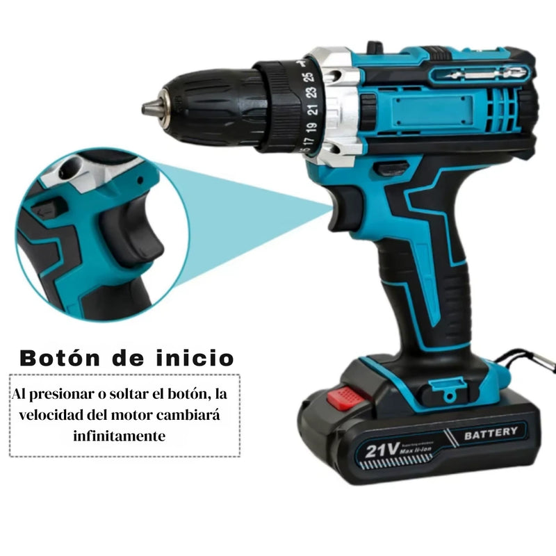 Taladro Percutor Inalámbrico 12V con Kit Completo de Herramientas