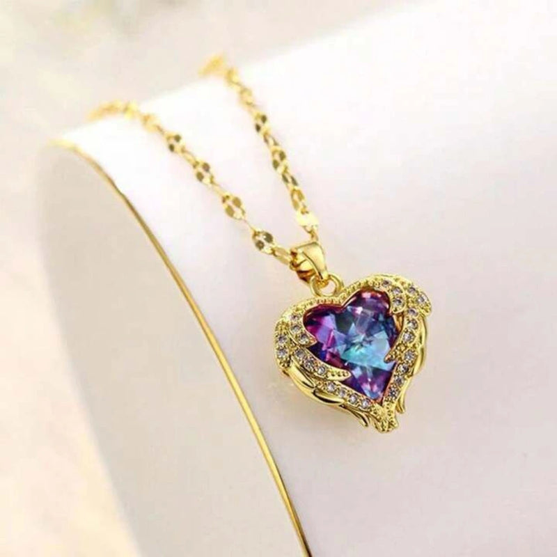 Collar de Corazón Oceano con Baño Dorado y Piedra Multicolor