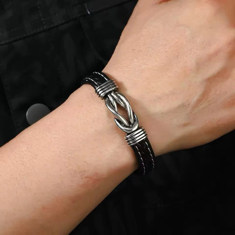 Pulsera Magnética de Cuero Sintético Trenzado - Elegancia Masculina