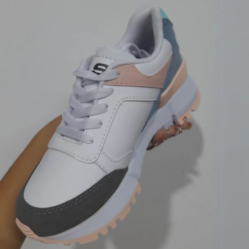 Zapatillas Skechers para Mujer en Blanco y Rosa, Estilo Urbano