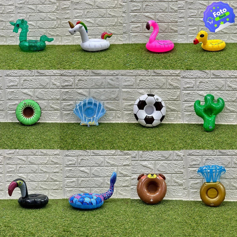 Set de 12 Flotadores Portavasos Tropicales Inflables para Piscina