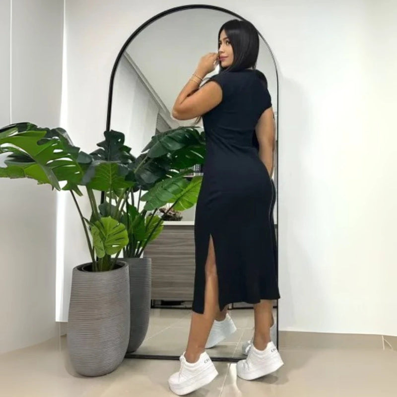 Vestido Rib Midi con Abertura Lateral – Moda Chic y Versátil