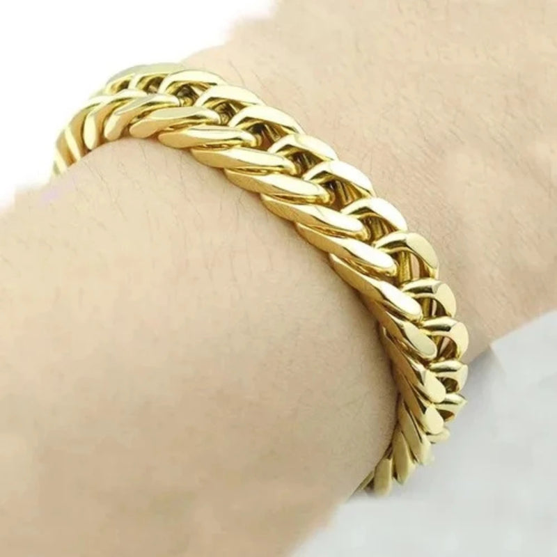 Pulsera Cubana de Acero Inoxidable Dorada para Hombre