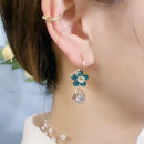 Pendientes de Gota Flor de Cristal Azul y Zirconia para Gala