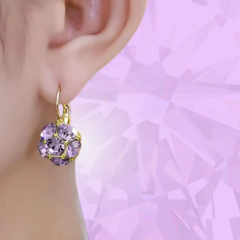 Aretes Redondos de Cristal Morado para Mujer