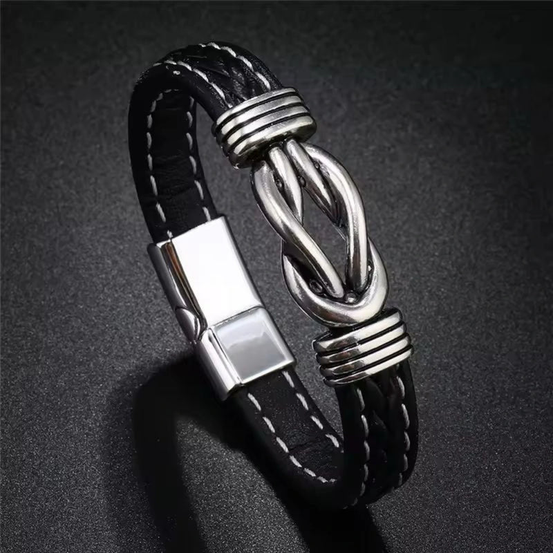 Pulsera Magnética de Cuero Sintético Trenzado - Elegancia Masculina