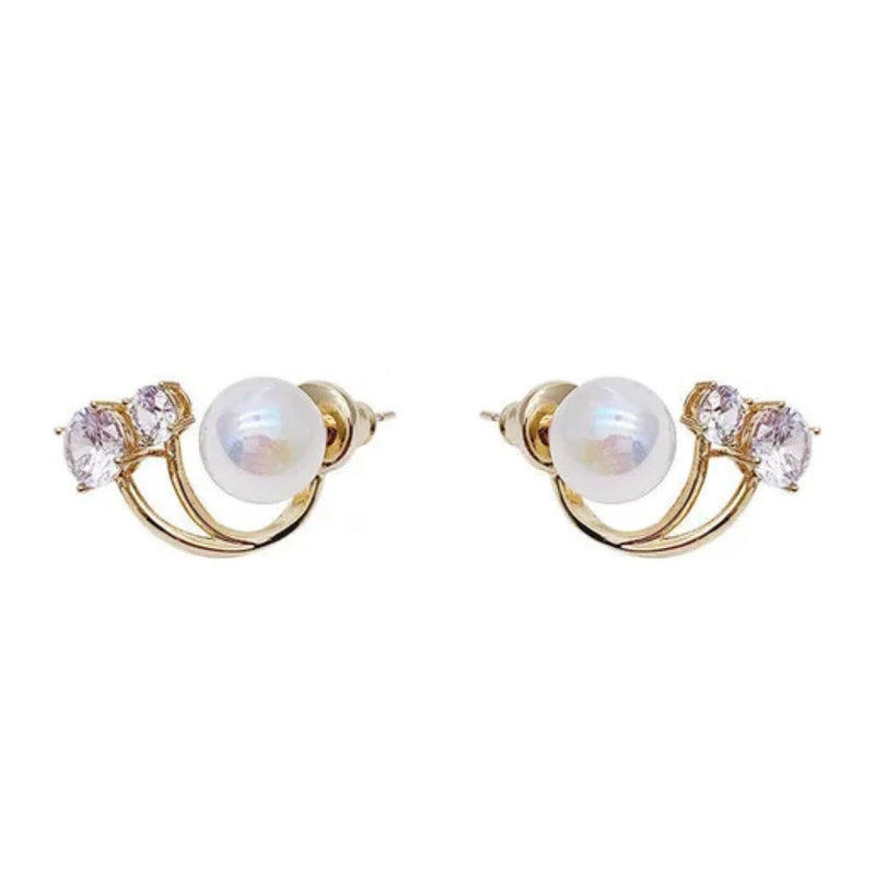 Aretes Bohemios Dorados con Perlas y Cristales Elegantes