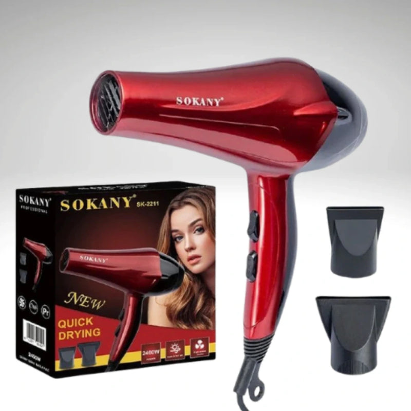 Secador de Pelo Sokany 2400W Rojo con 3 Velocidades y Bajo Ruido