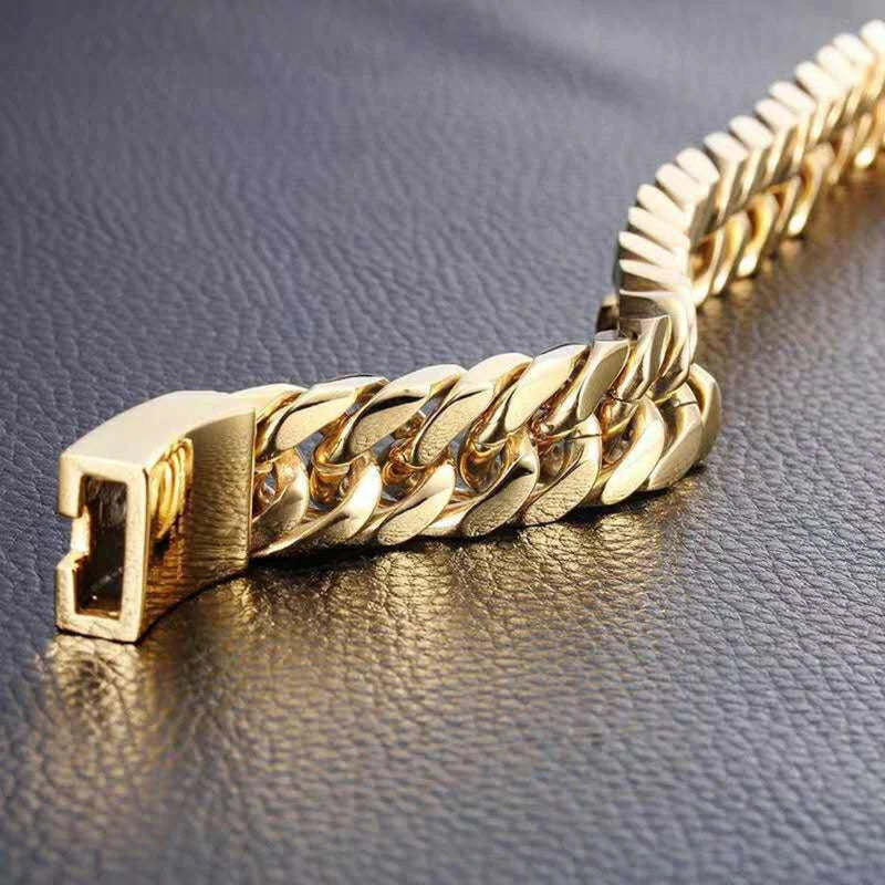 Pulsera Cubana de Acero Inoxidable Dorada para Hombre