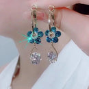 Pendientes de Gota Flor de Cristal Azul y Zirconia para Gala