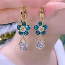 Pendientes de Gota Flor de Cristal Azul y Zirconia para Gala