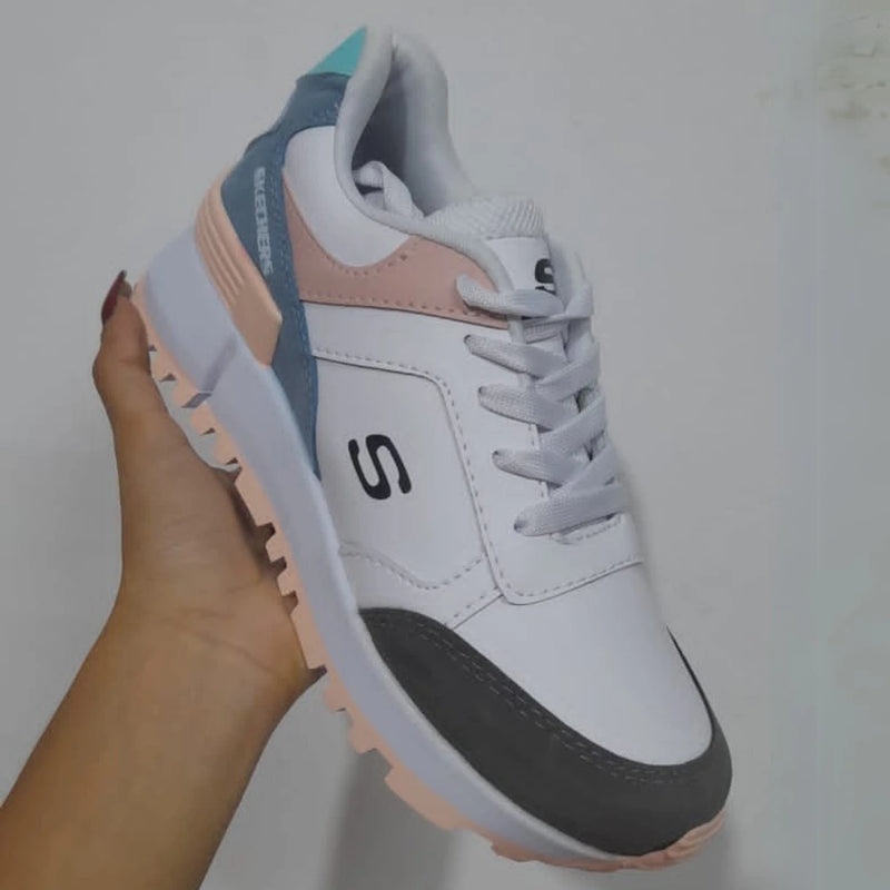 Zapatillas Skechers para Mujer en Blanco y Rosa, Estilo Urbano