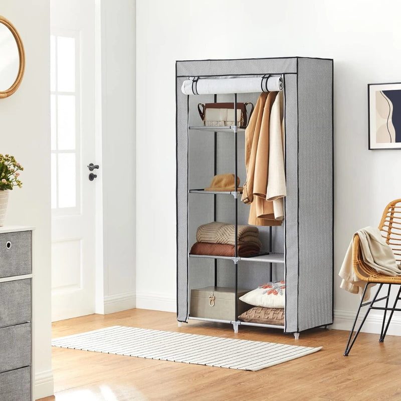 Closet Portátil Gris con Amplios Espacios en Tela y Plástico