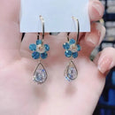 Pendientes de Gota Flor de Cristal Azul y Zirconia para Gala