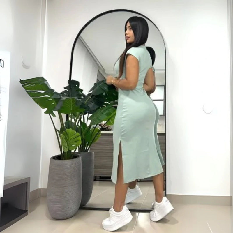 Vestido Rib Midi con Abertura Lateral – Moda Chic y Versátil