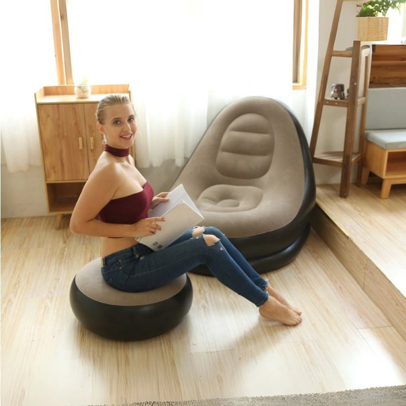 Sillín Inflable Portátil con Reposa Pies para Uso Versátil