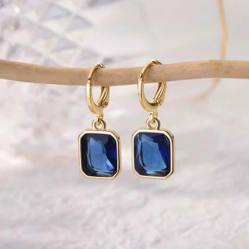Pendientes Elegantes de Acero Inoxidable con Cristal Azul