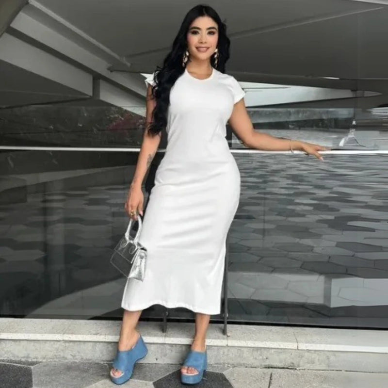 Vestido Rib Midi con Abertura Lateral – Moda Chic y Versátil